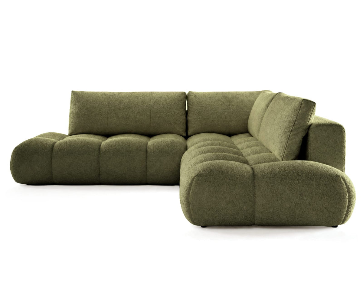 Canapé CLOUD d'angle réversible 5 places en tissu bouclette vert - YULIN