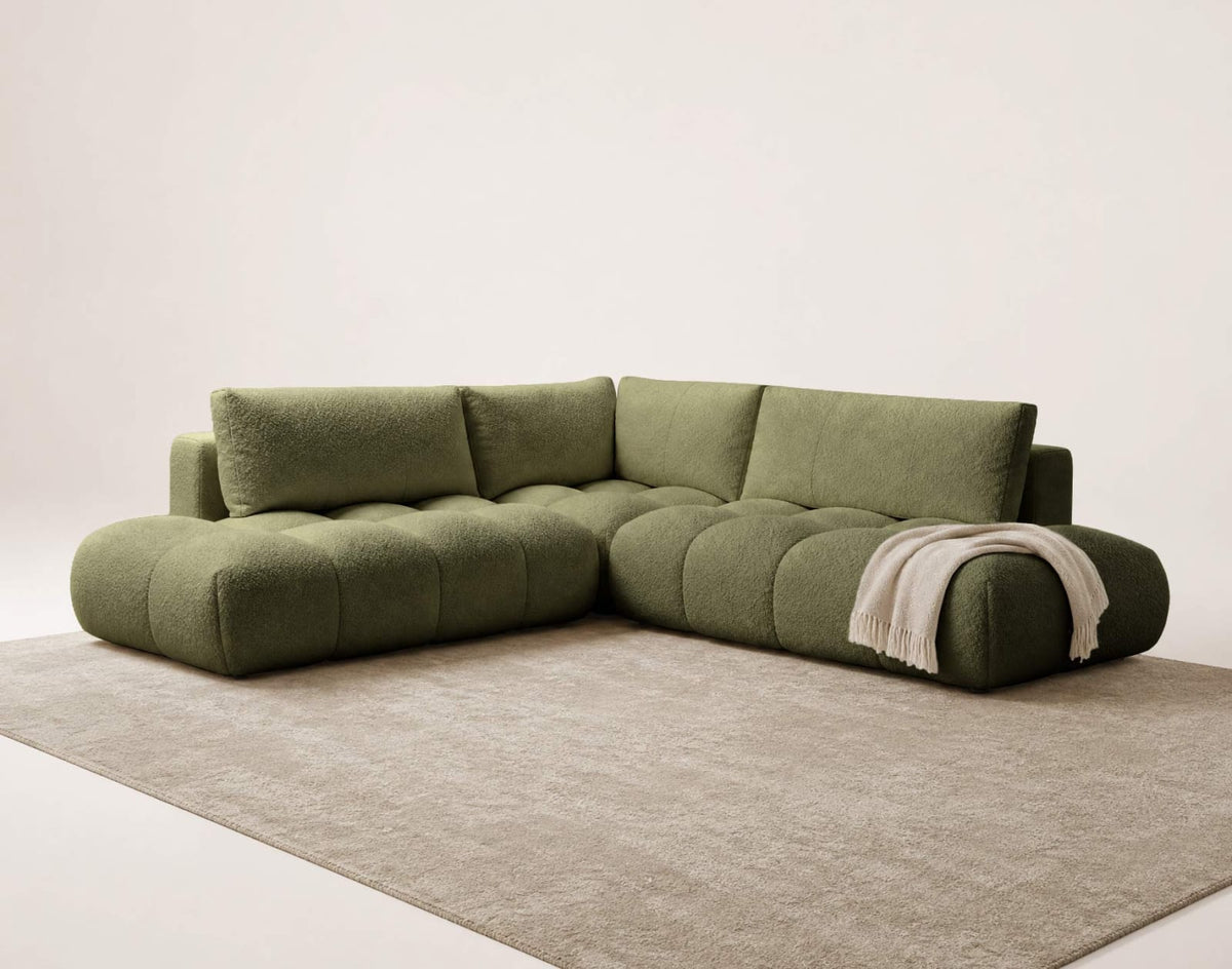 Canapé CLOUD d'angle réversible 5 places en tissu bouclette vert - YULIN