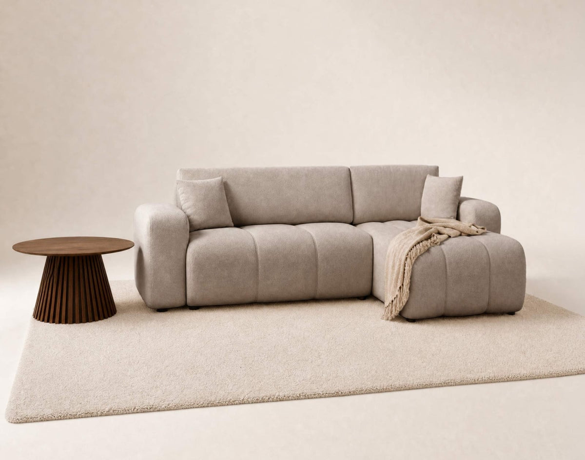 Canapé CLOUD d'angle réversible convertible 4 places en tissu taupe - NICOLE