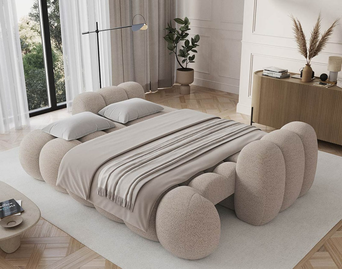 Canapé CLOUD droit convertible 3 places avec coffre en tissu bouclette beige - DORIAN