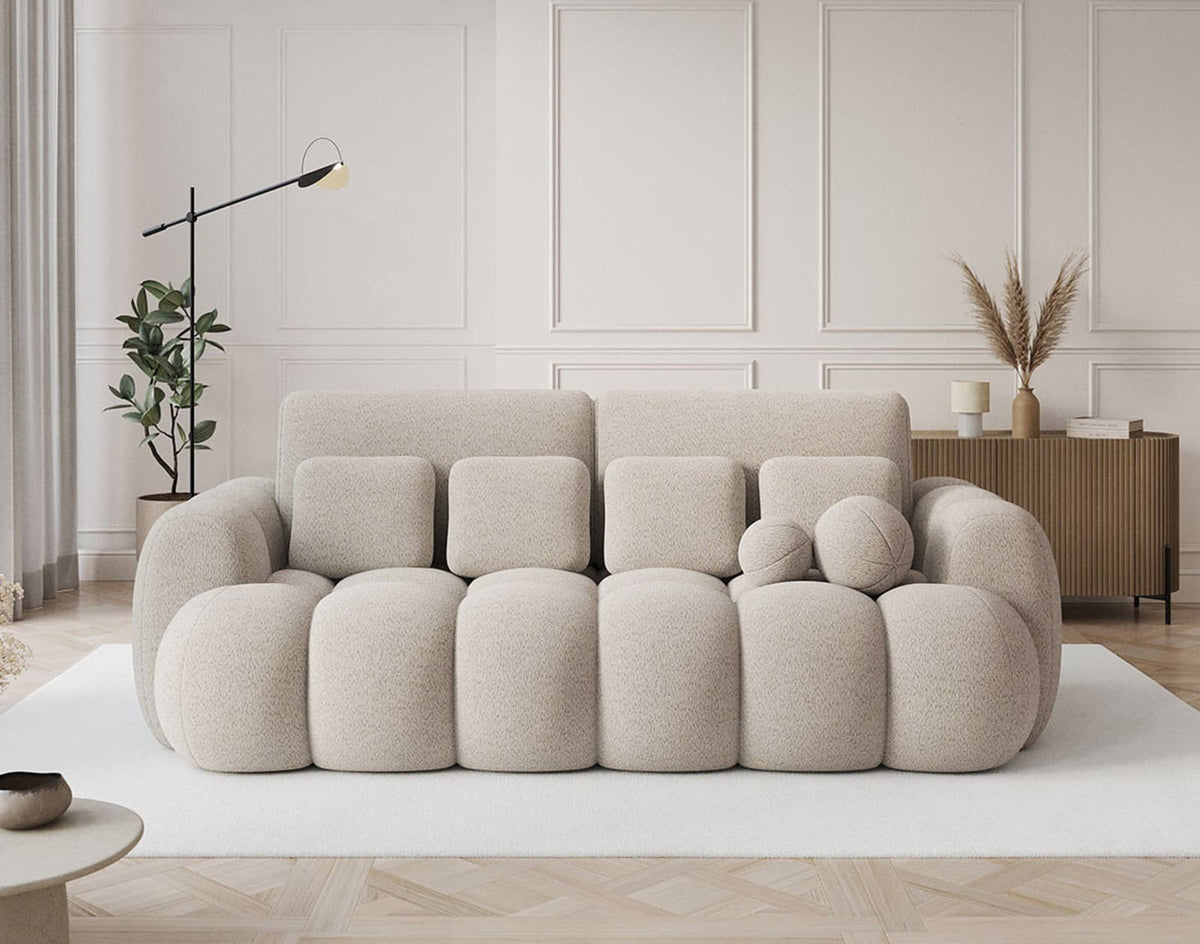 Canapé CLOUD droit convertible 3 places avec coffre en tissu bouclette beige - DORIAN