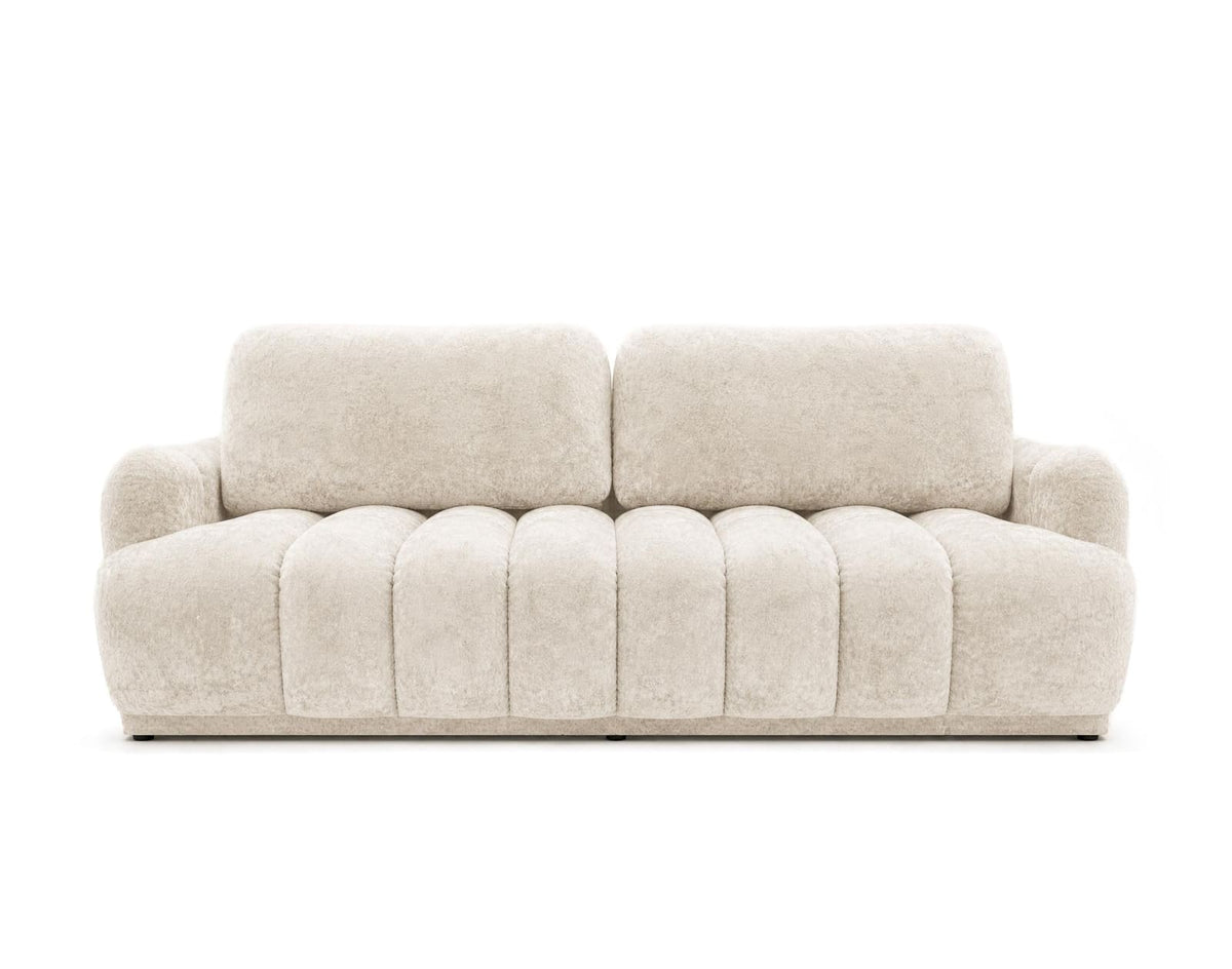 Canapé CLOUD droit convertible 3 places en tissu bouclette beige - SILVIA