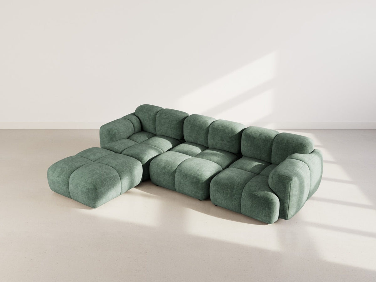 Canapé CLOUD modulable 4 places d'angle réversible en velours texturé vert - GRACE