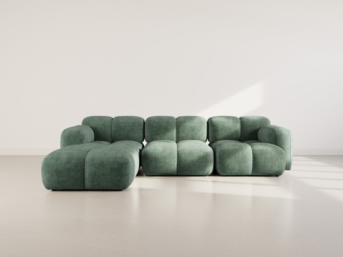 Canapé CLOUD modulable 4 places d'angle réversible en velours texturé vert - GRACE
