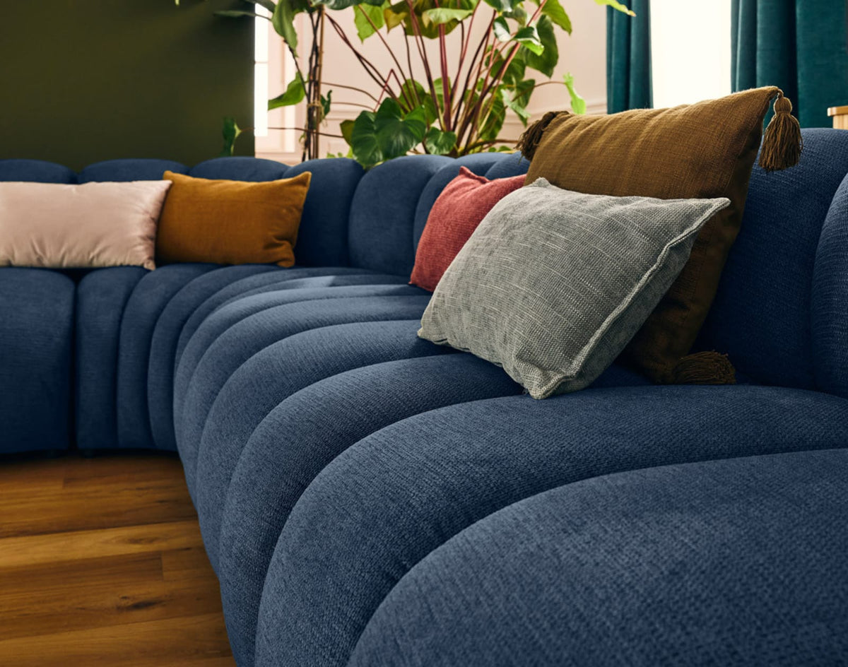 Canapé CLOUD modulable d'angle droit 5 places en tissu texturé bleu - DEBBIE