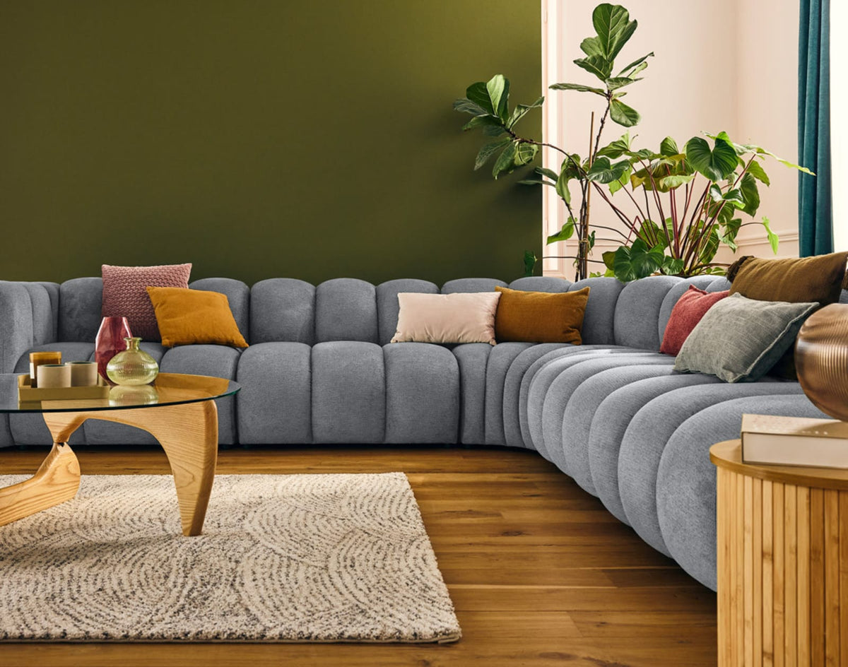 Canapé CLOUD modulable d'angle droit 5 places en tissu texturé gris - DEBBIE