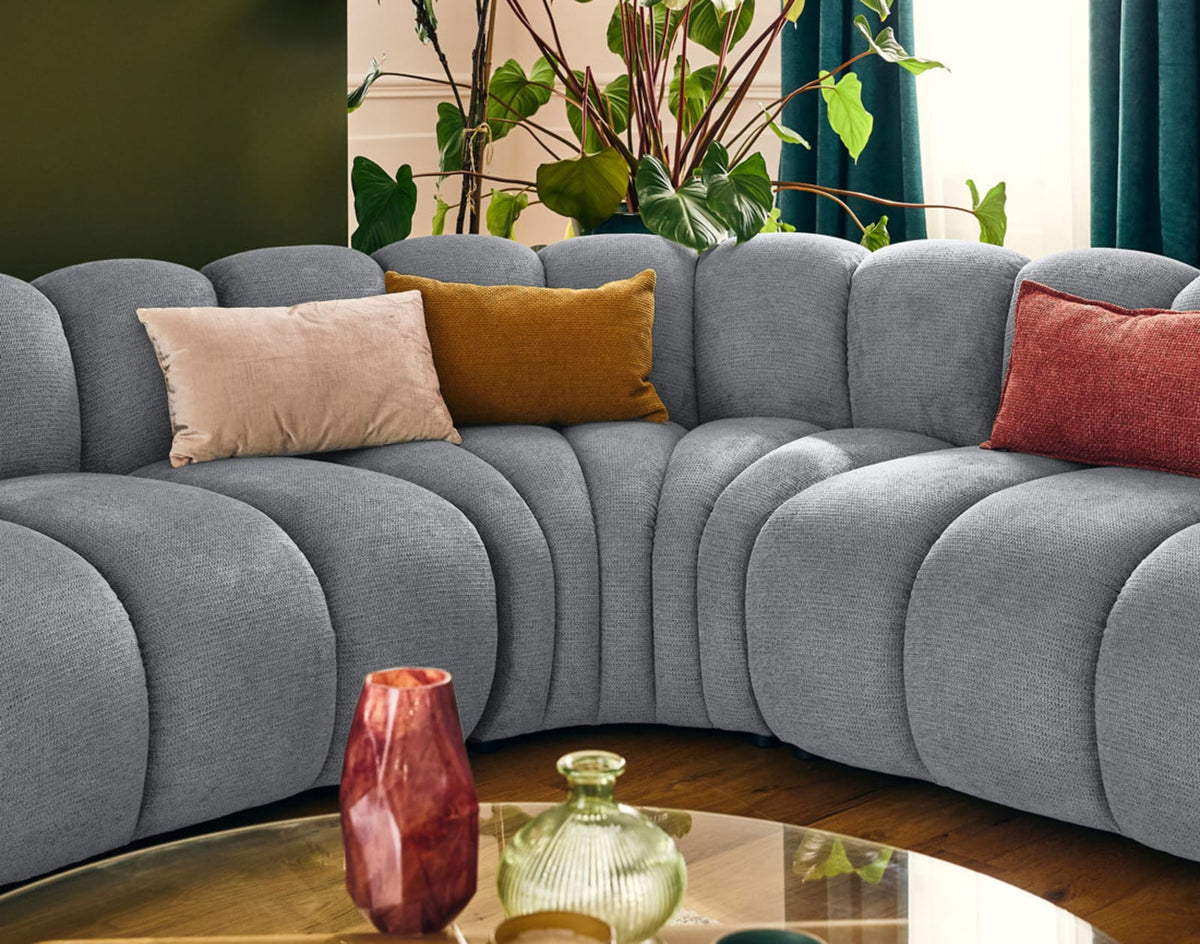 Canapé CLOUD modulable d'angle droit 5 places en tissu texturé gris - DEBBIE