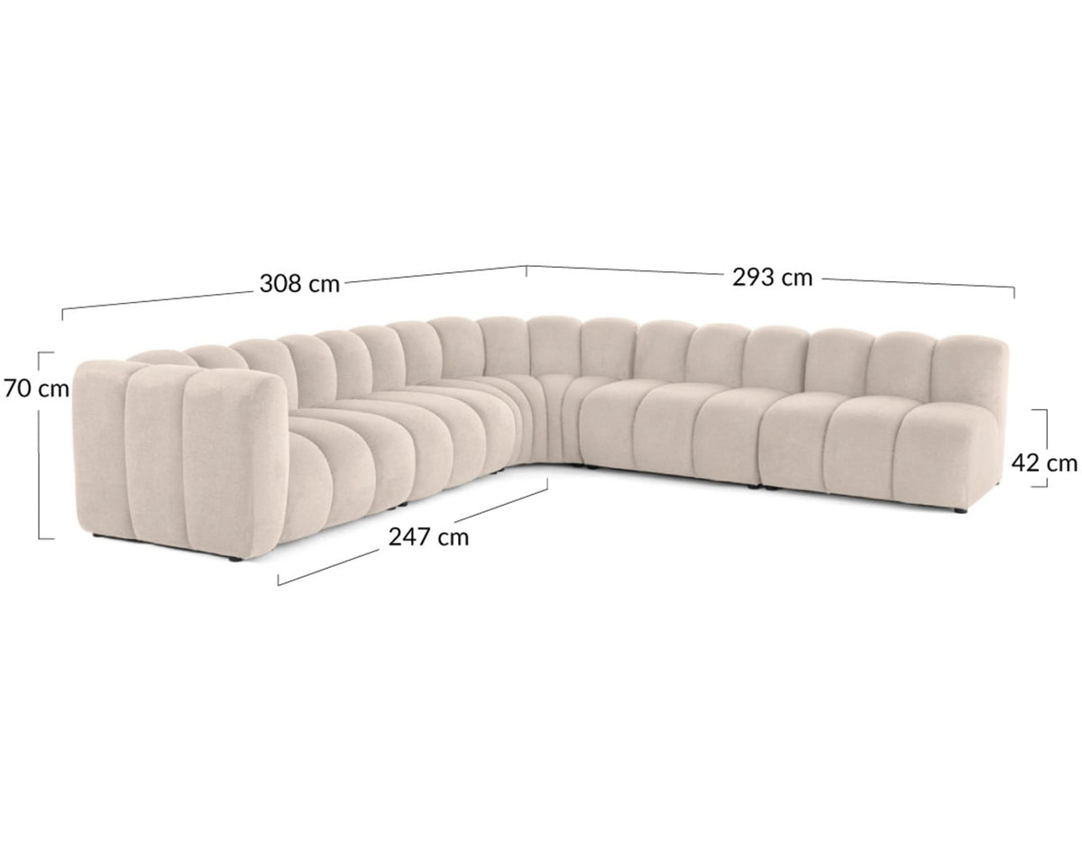 Canapé CLOUD modulable d'angle droit 5 places en tissu texturé gris - DEBBIE