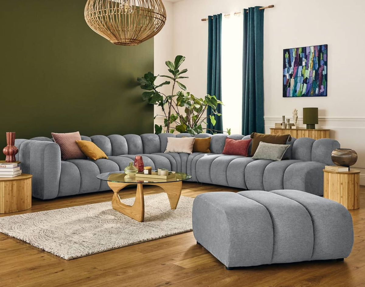 Canapé CLOUD modulable d'angle droit 5 places en tissu texturé gris - DEBBIE