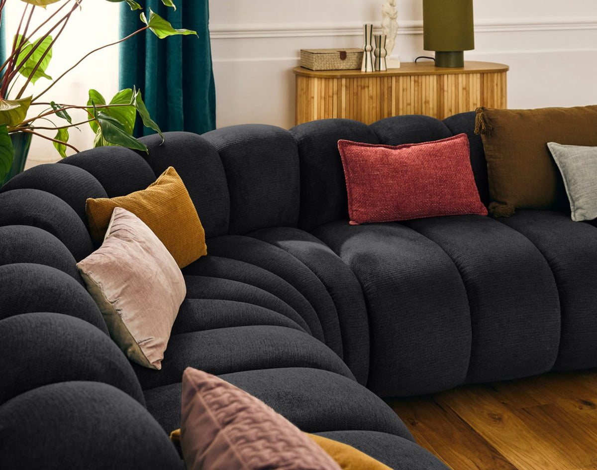 Canapé CLOUD modulable d'angle droit 5 places en tissu texturé noir - DEBBIE