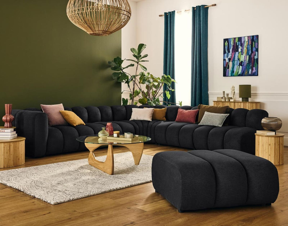 Canapé CLOUD modulable d'angle droit 5 places en tissu texturé noir - DEBBIE