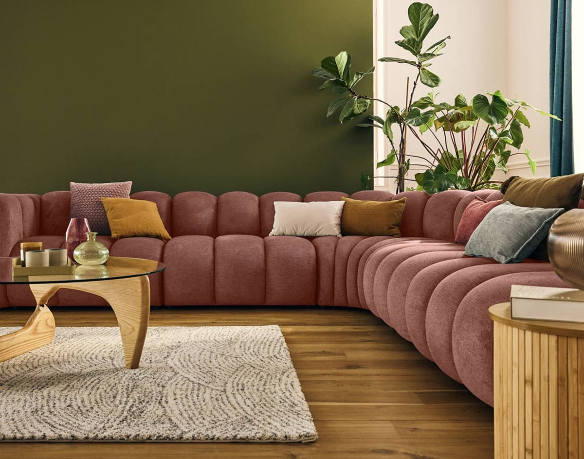 Canapé CLOUD modulable d'angle droit 5 places en tissu texturé rose - DEBBIE
