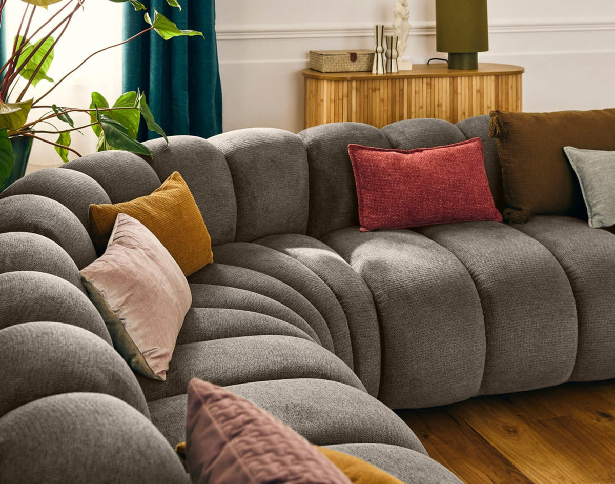 Canapé CLOUD modulable d'angle droit 5 places en tissu texturé taupe - DEBBIE