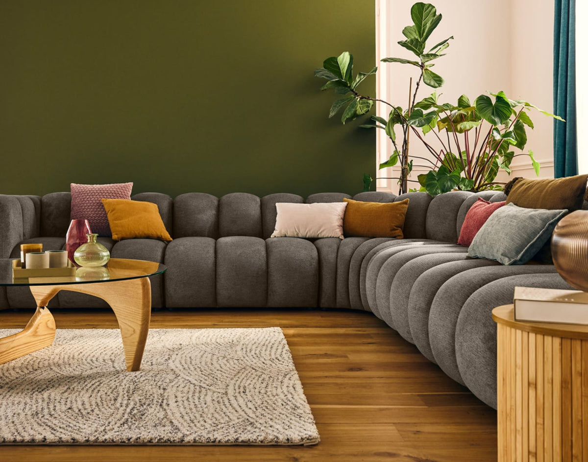 Canapé CLOUD modulable d'angle droit 5 places en tissu texturé taupe - DEBBIE