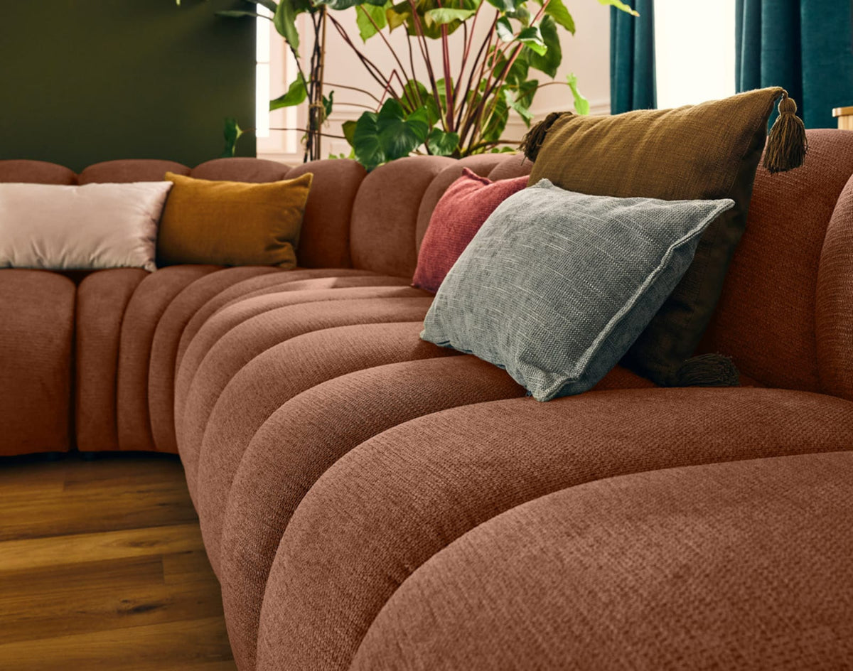 Canapé CLOUD modulable d'angle droit 5 places en tissu texturé terracotta - DEBBIE