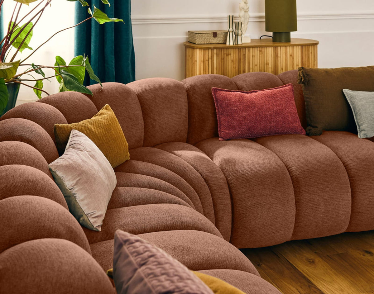 Canapé CLOUD modulable d'angle droit 5 places en tissu texturé terracotta - DEBBIE