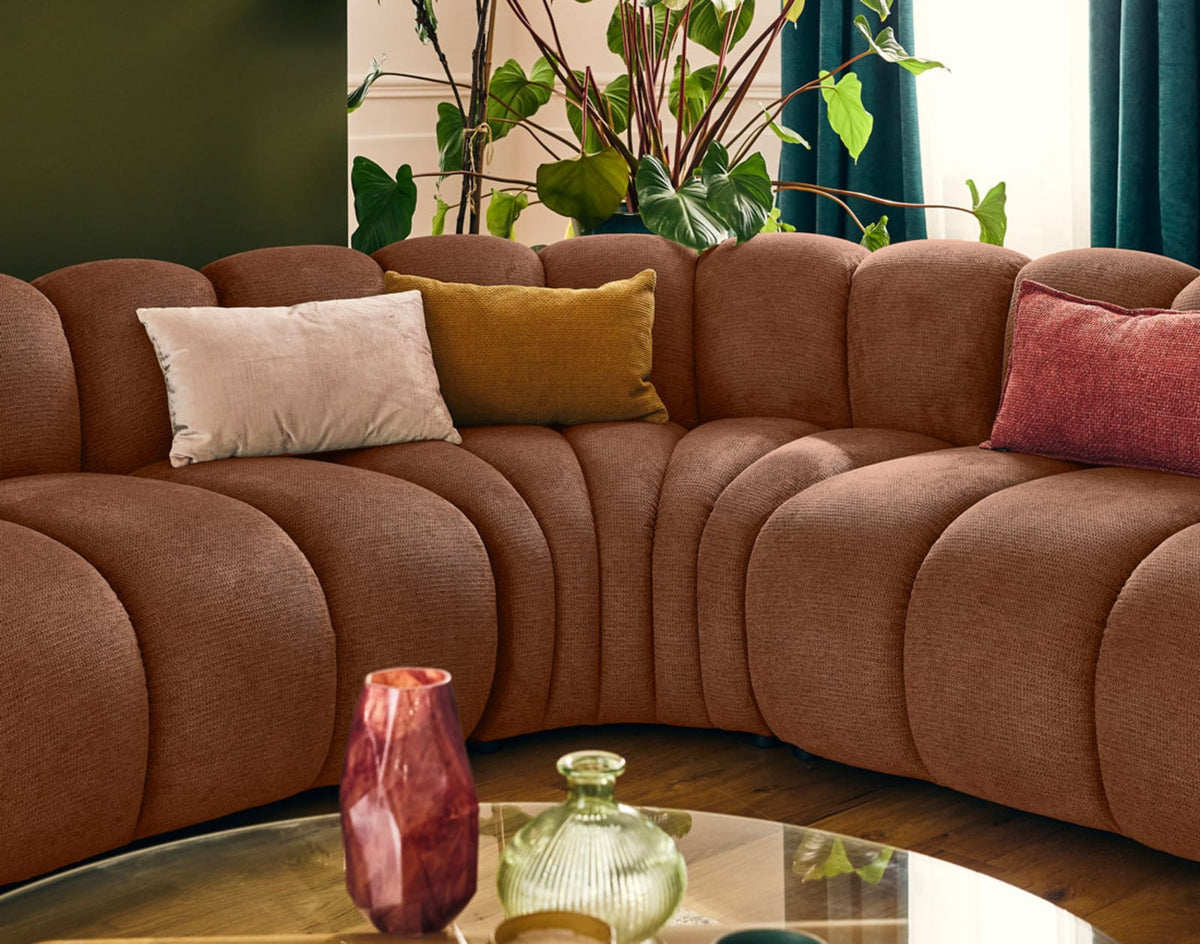 Canapé CLOUD modulable d'angle droit 5 places en tissu texturé terracotta - DEBBIE
