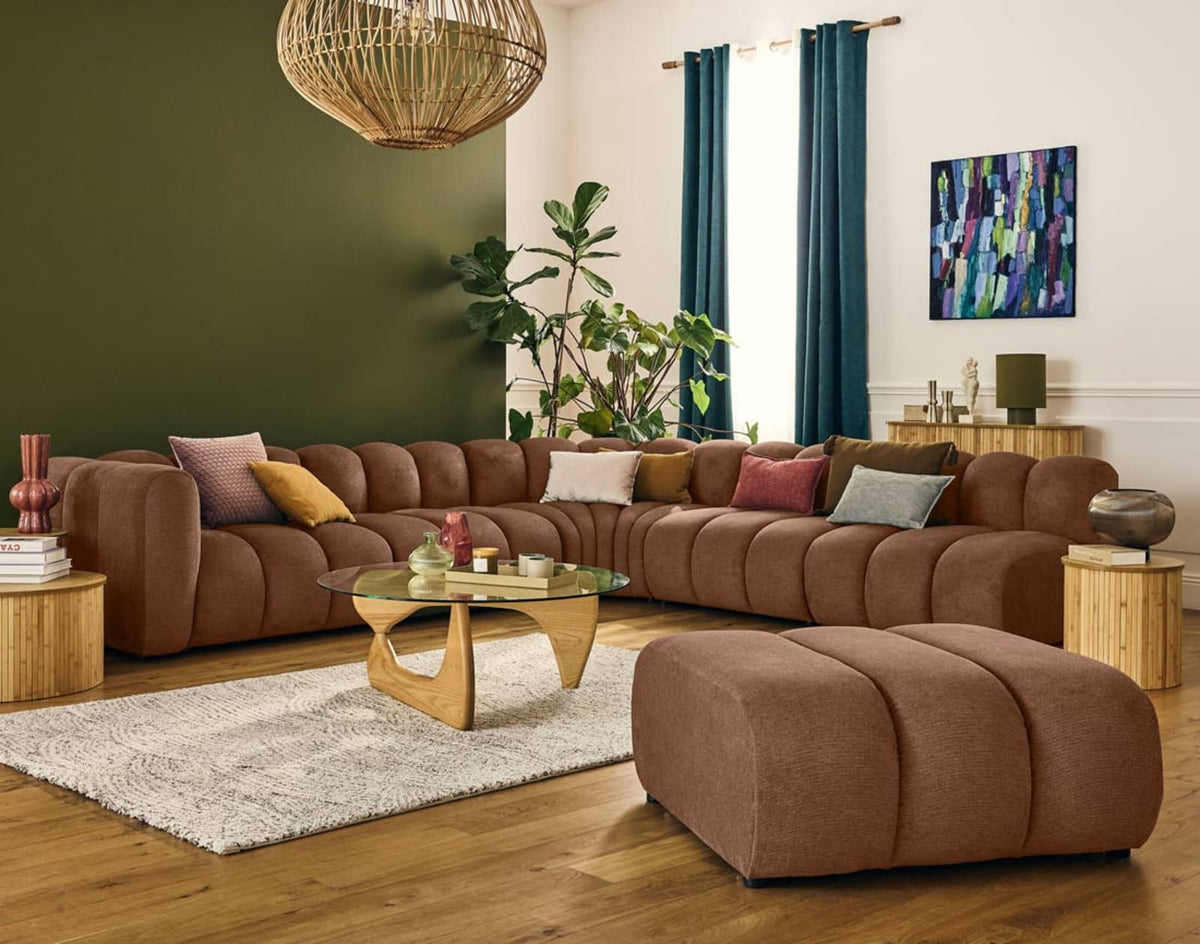 Canapé CLOUD modulable d'angle droit 5 places en tissu texturé terracotta - DEBBIE