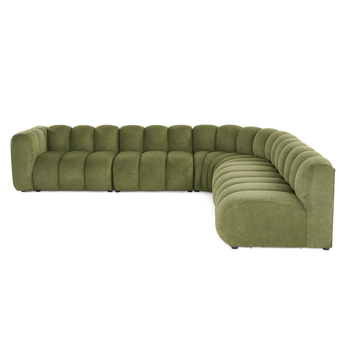 Canapé CLOUD modulable d'angle droit 5 places en tissu texturé vert - DEBBIE