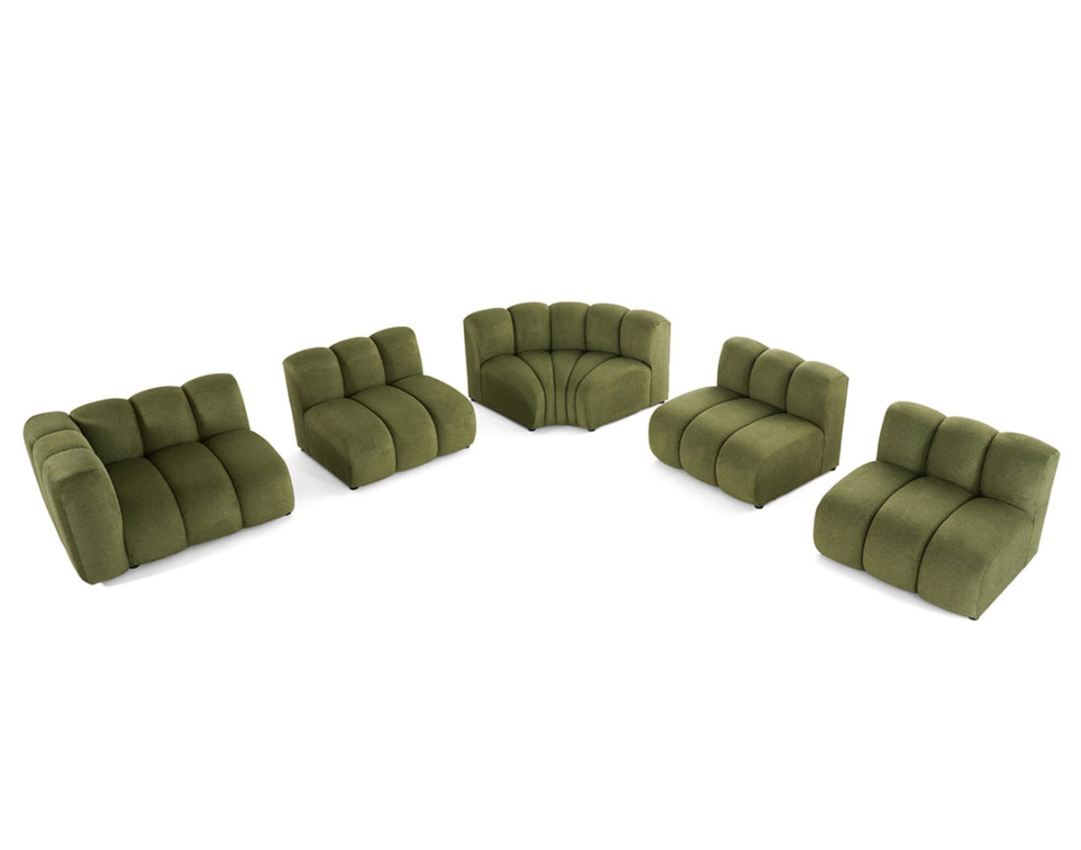 Canapé CLOUD modulable d'angle droit 5 places en tissu texturé vert - DEBBIE