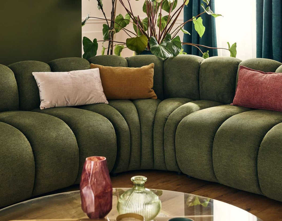 Canapé CLOUD modulable d'angle droit 5 places en tissu texturé vert - DEBBIE