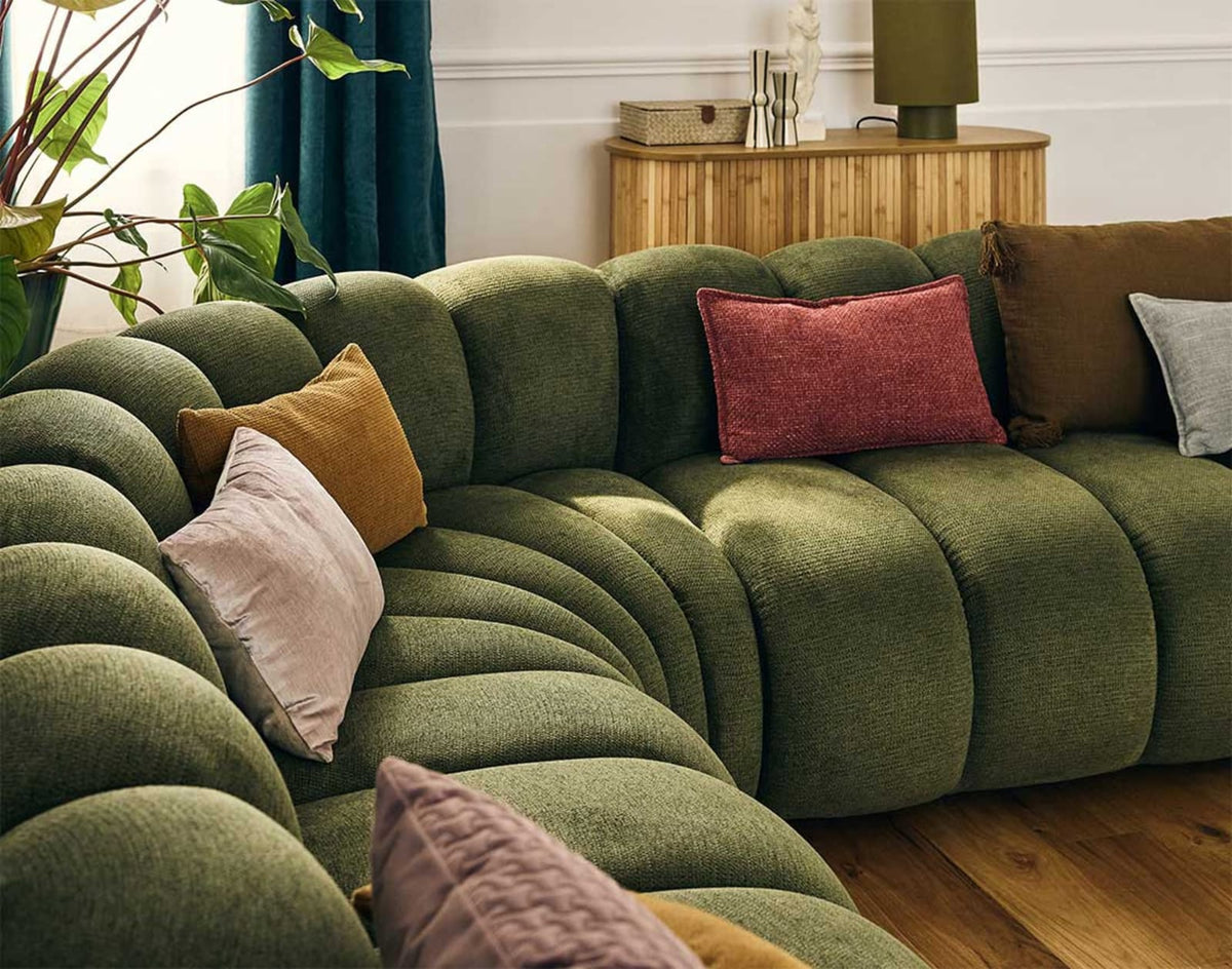 Canapé CLOUD modulable d'angle droit 5 places en tissu texturé vert - DEBBIE