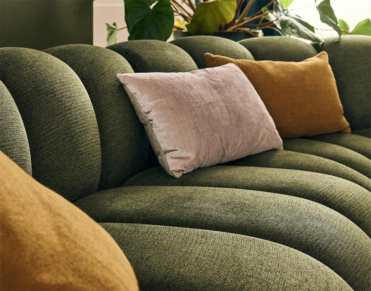 Canapé CLOUD modulable d'angle droit 5 places en tissu texturé vert - DEBBIE
