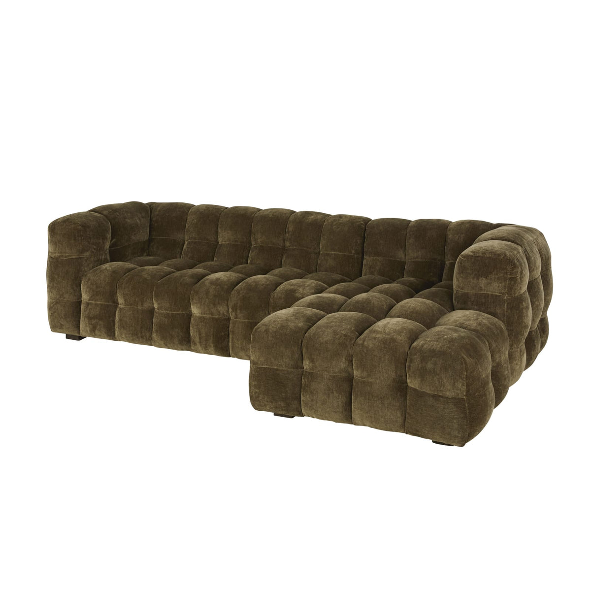 Canapé CLOUD d'angle droit 4/5 places en velours vert kaki effet vieilli - LILO