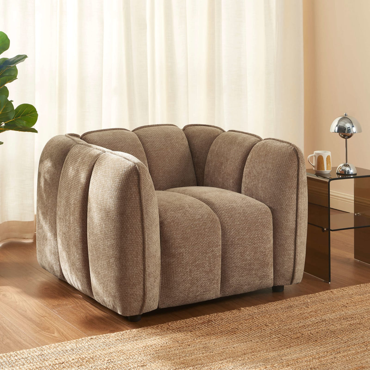 Fauteuil CLOUD 1 place en tissu chenille marron - MATILDA