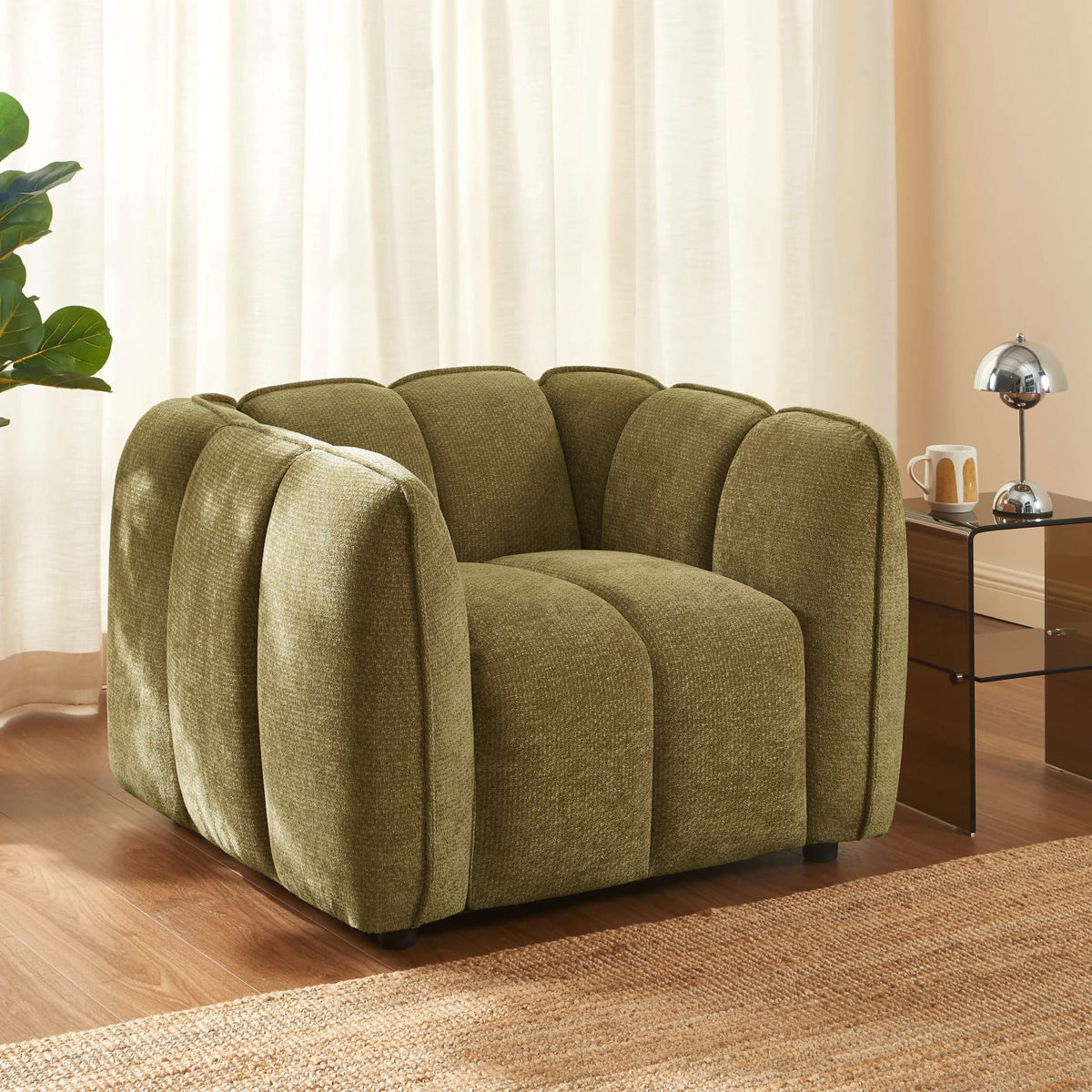 Fauteuil CLOUD 1 place en tissu chenille vert - MATILDA