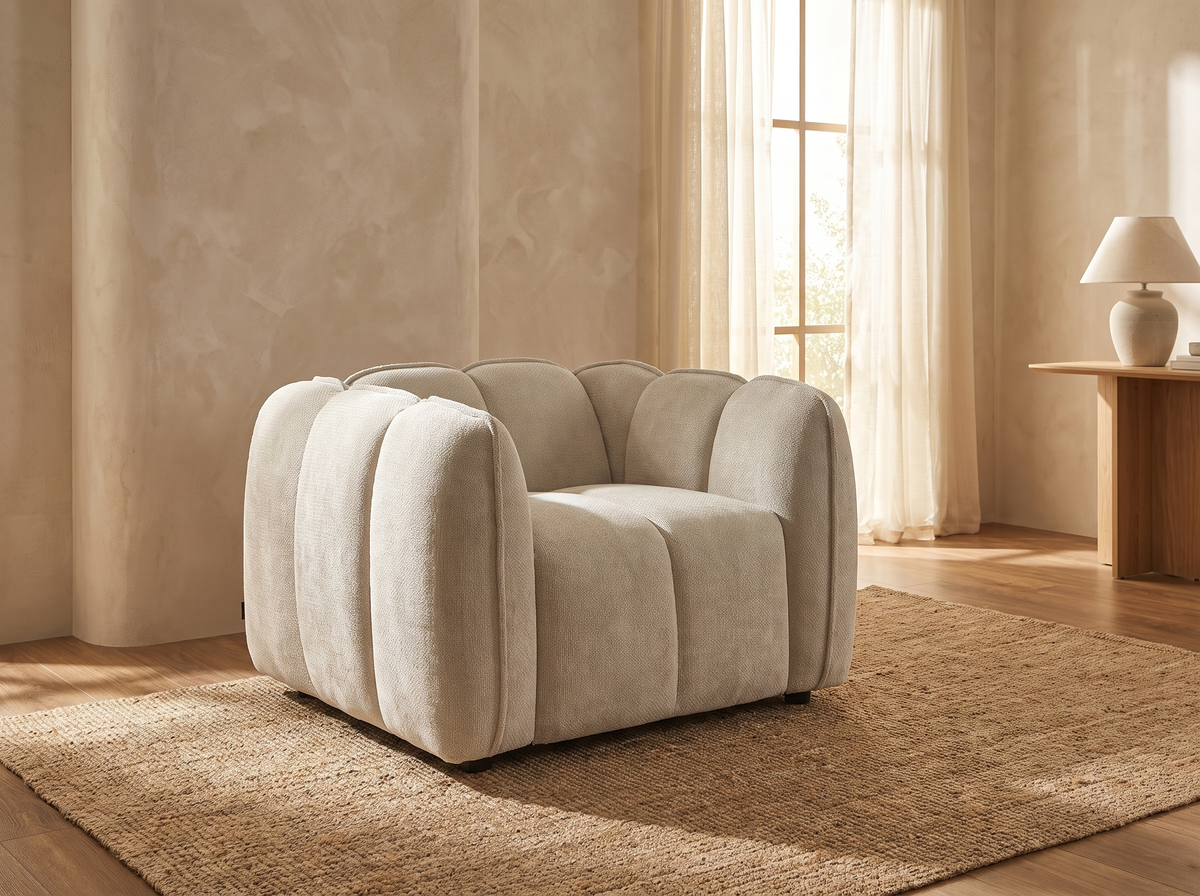 Fauteuil CLOUD 1 place en tissu chenille beige - MATILDA