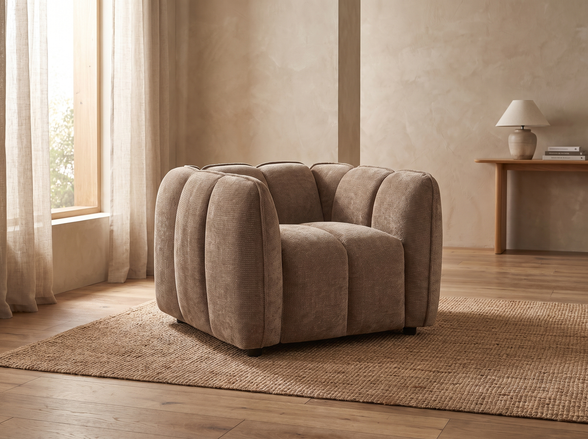 Fauteuil CLOUD 1 place en tissu chenille marron - MATILDA