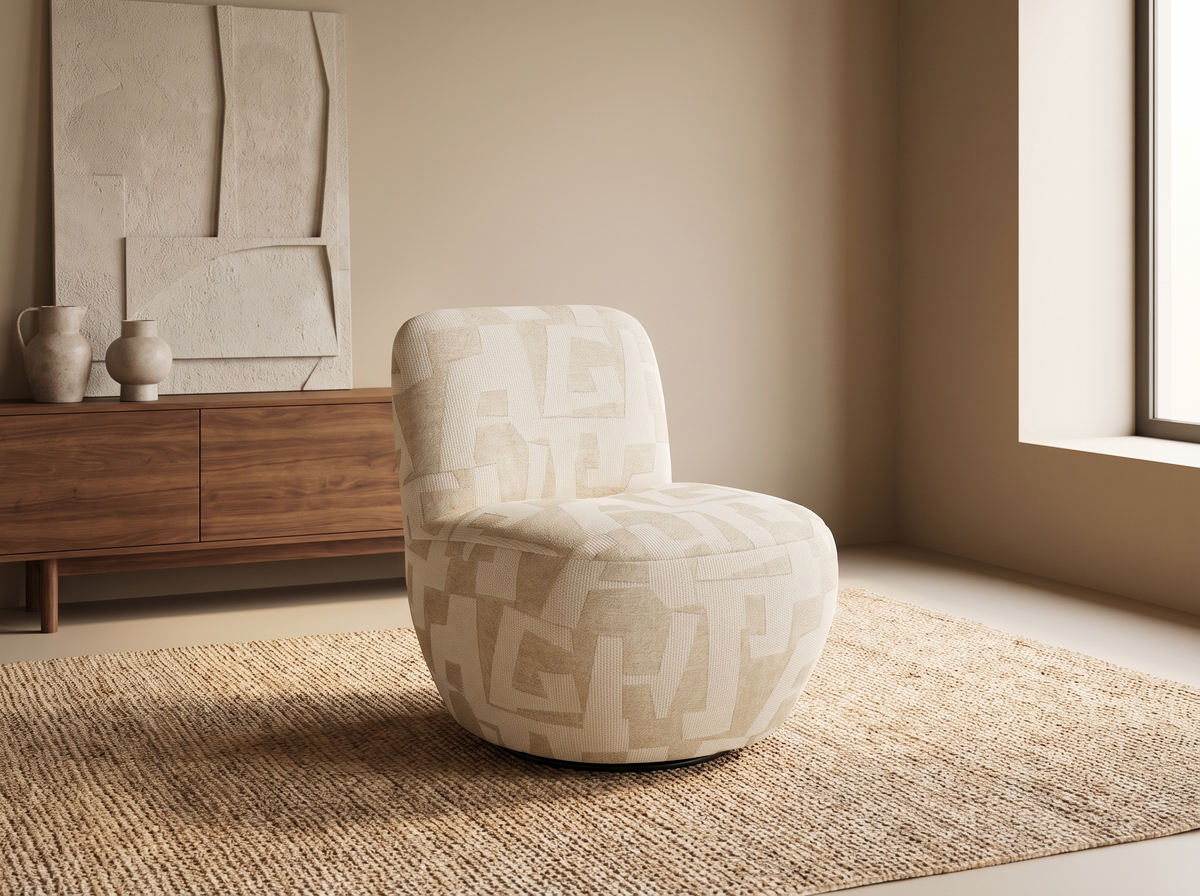 Fauteuil CLOUD pivotant en tissu texturé à motif écru - JENA