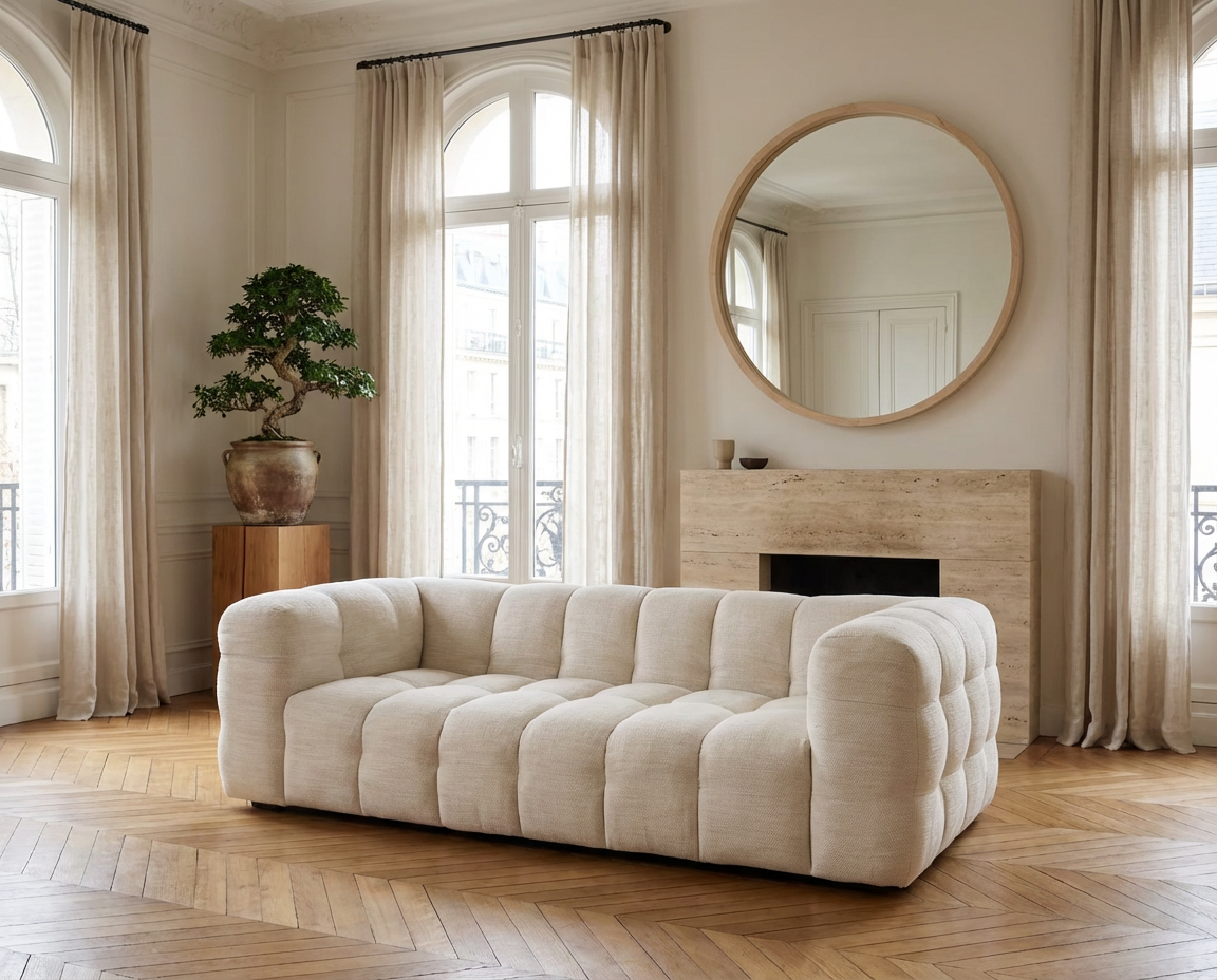Canapé CLOUD Capitonné à 2 places beige sable - LILO