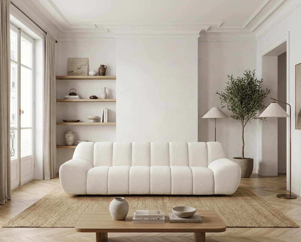 Canapé CLOUD profond à 3 places en bouclette blanc - SORIELI