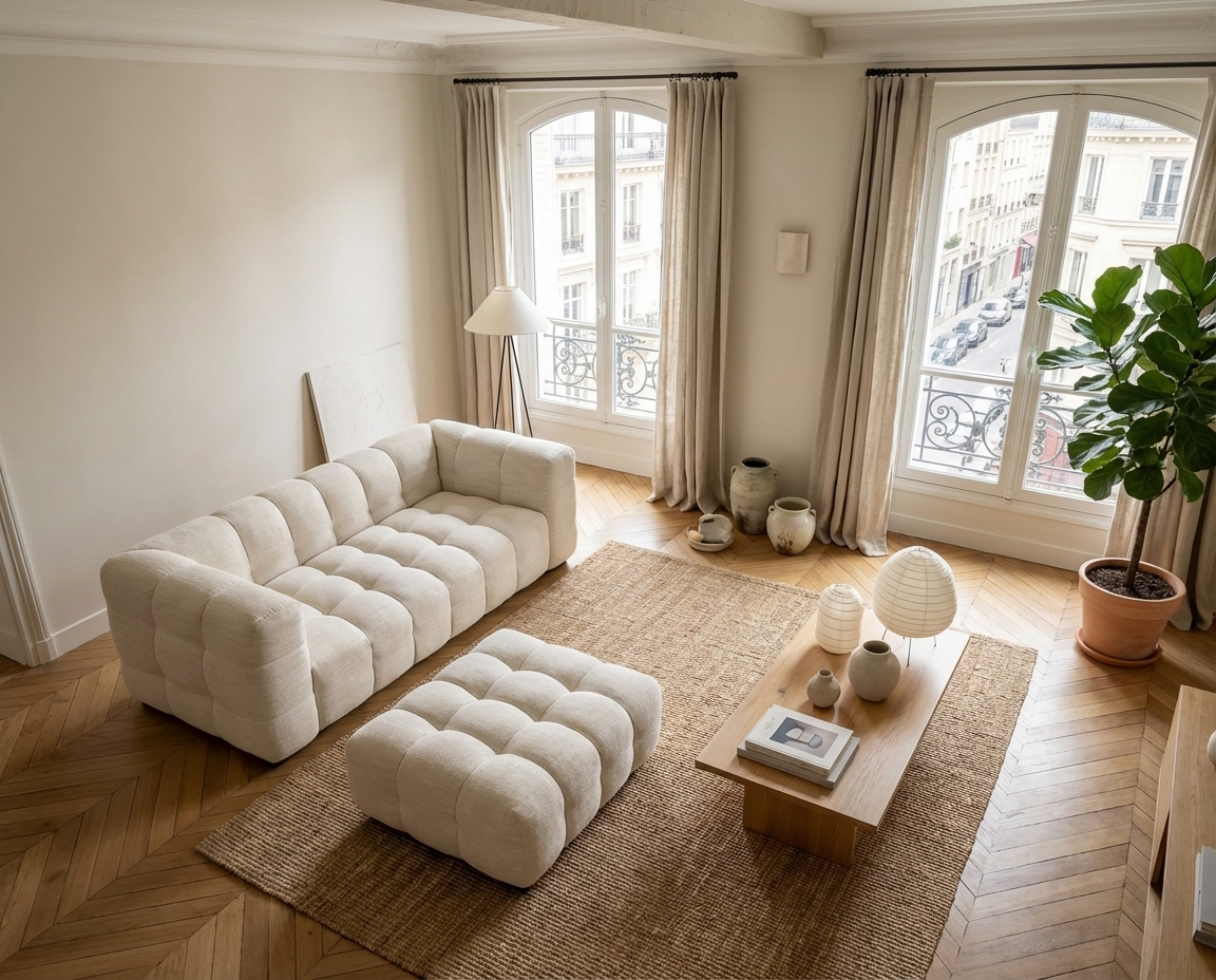 Pouf CLOUD Carré beige sable - LILO