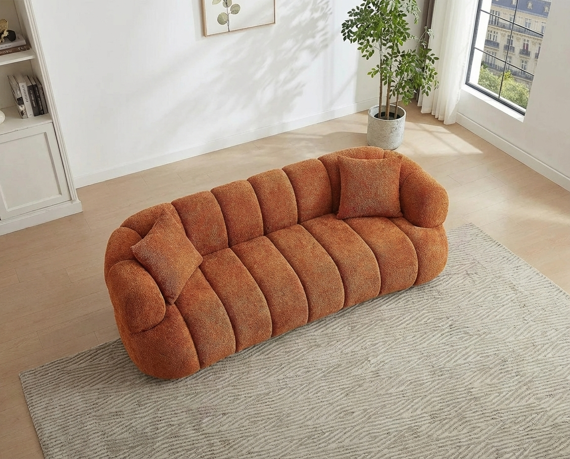 Canapé CLOUD Design à 3 places en tissu bouclette terracotta - COLIANI