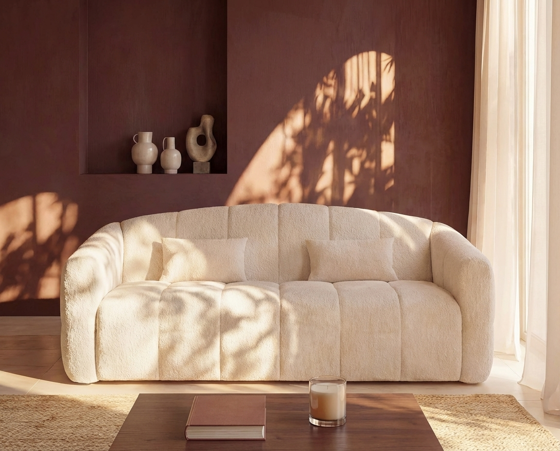 Canapé CLOUD convertible en bouclette beige - RETUNA