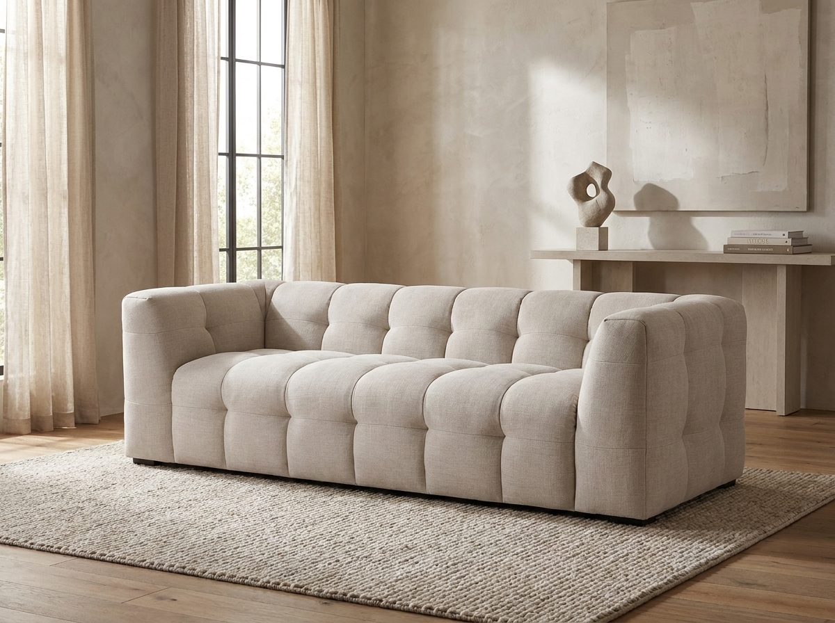 Canapé CLOUD carré en tissu chiné beige - DILOME