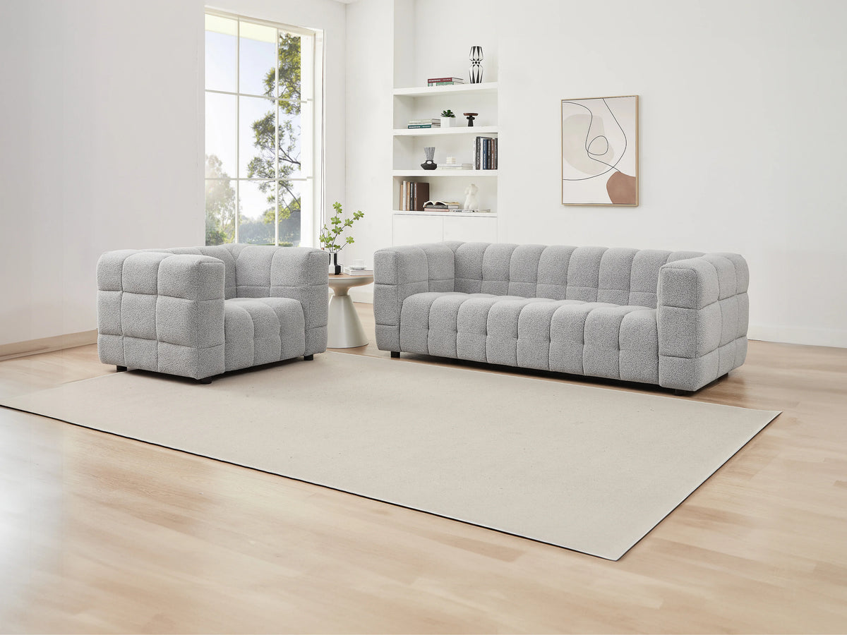 Canapé CLOUD 3 places en tissu bouclette gris clair - LERICI