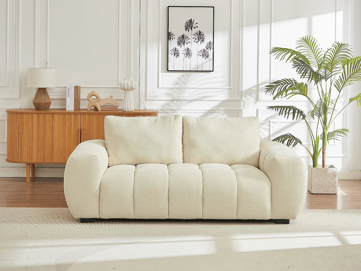 Canapé CLOUD Japandi 3 places en tissu texturé beige - BERENIA