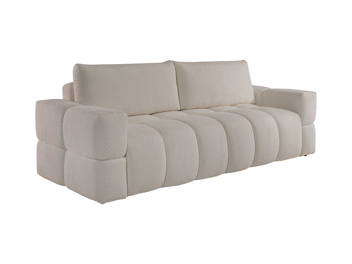 Canapé CLOUD 3 places convertible en tissu bouclette beige - ISSORO
