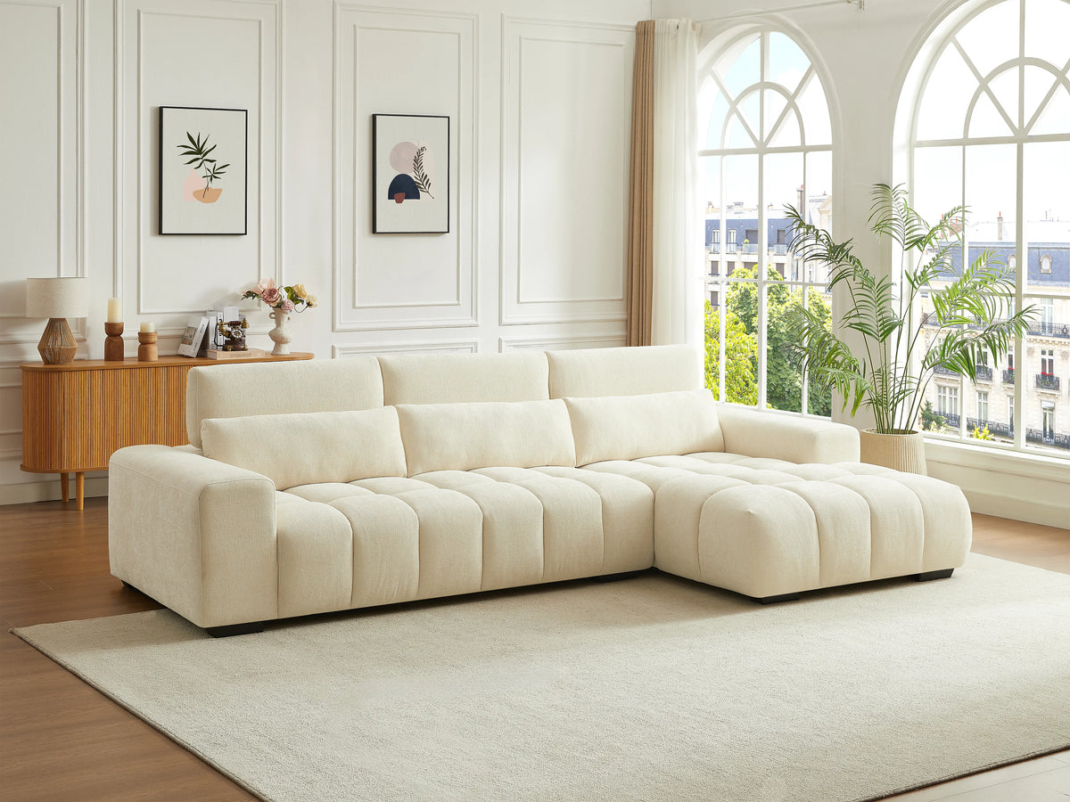 Grand Canapé Bubble d'angle droit en tissu texturé beige - LOPONZA