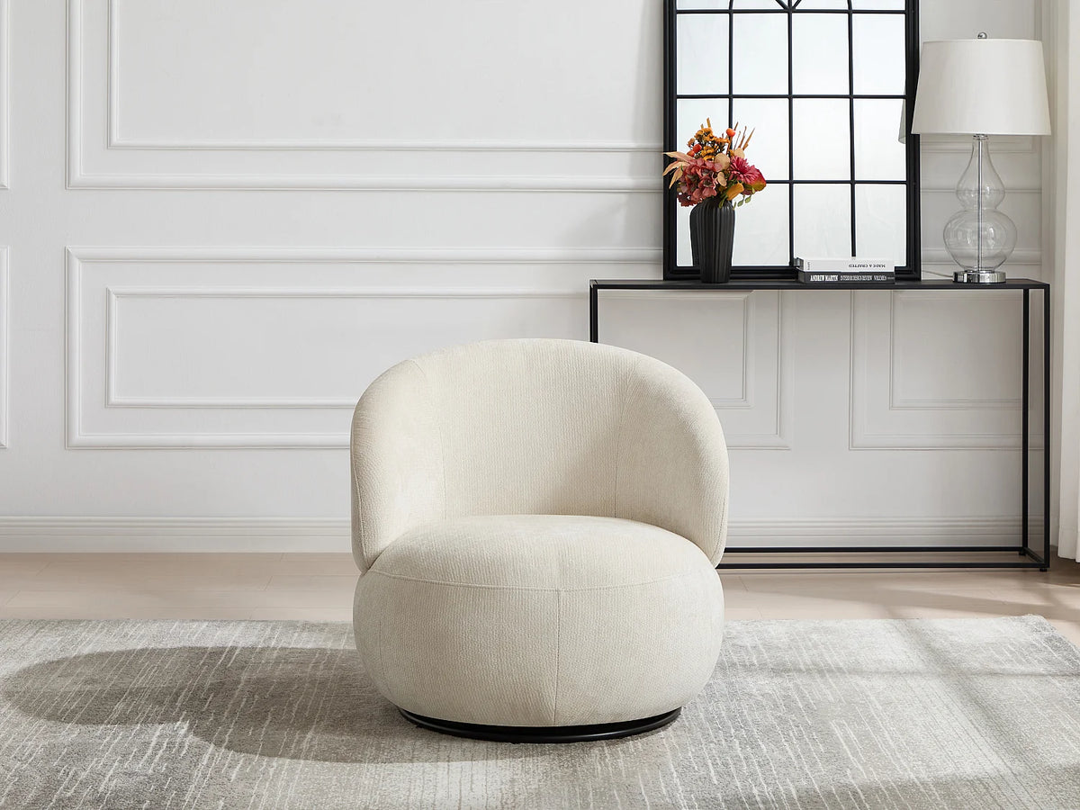 Fauteuil CLOUD rotatif en tissu texturé beige - LACAZO