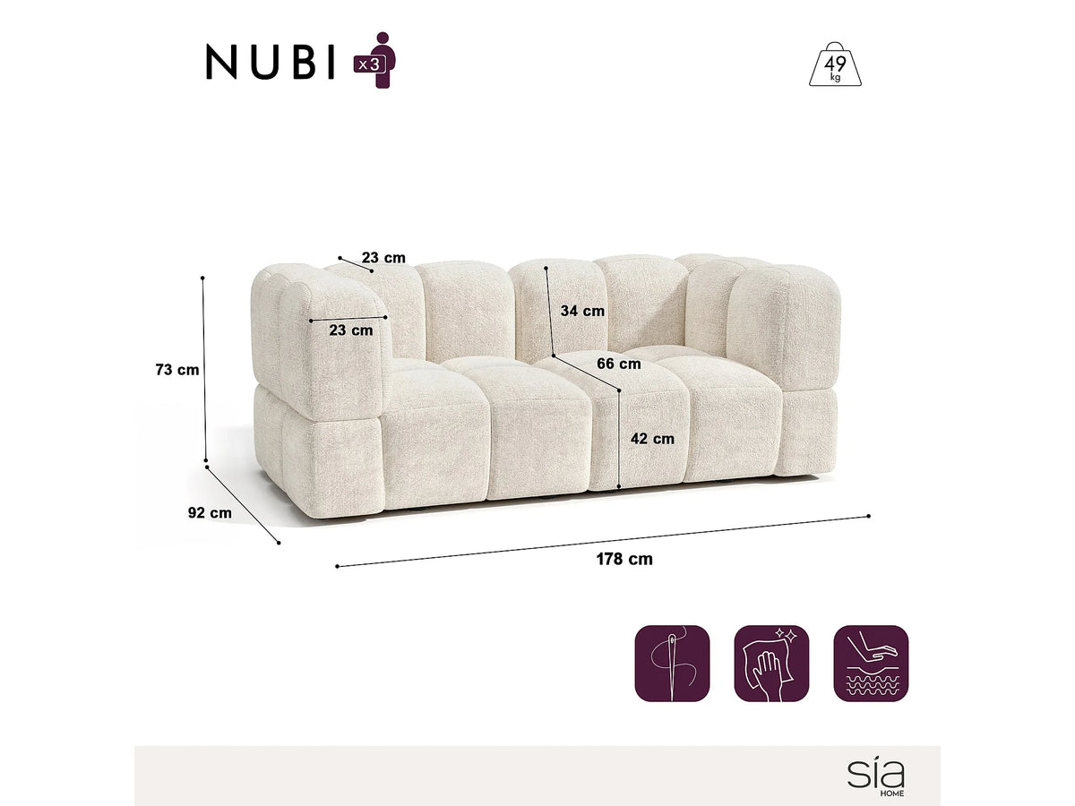 Canapé CLOUD modulable 3 places velours texturé crème - NUBI