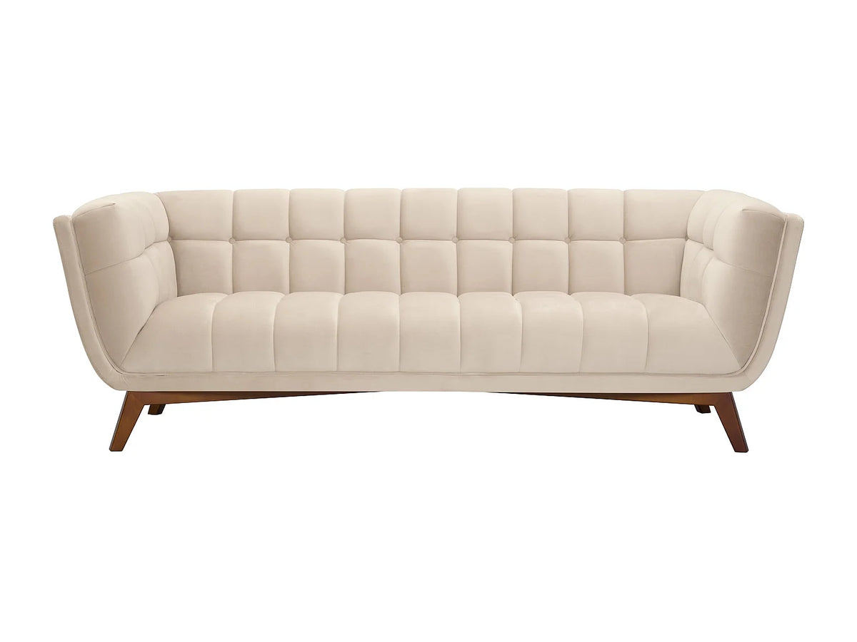Canapé 3 places vintage en velours beige - MONA