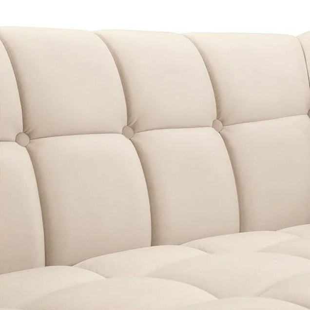 Canapé 3 places vintage en velours beige - MONA