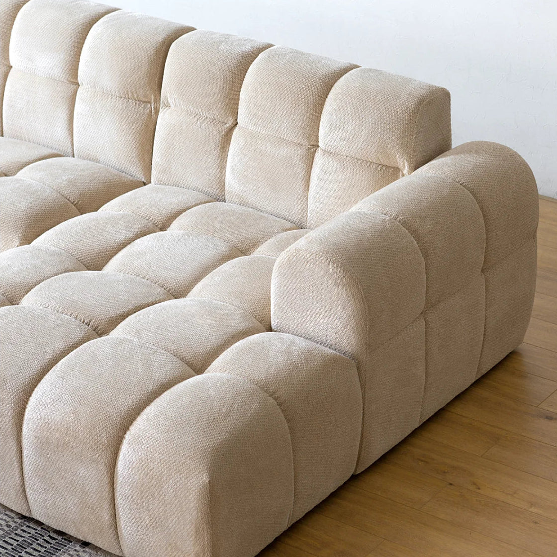 Canapé CLOUD d'angle 3 places en velours beige (avec méridienne) - SALFORD