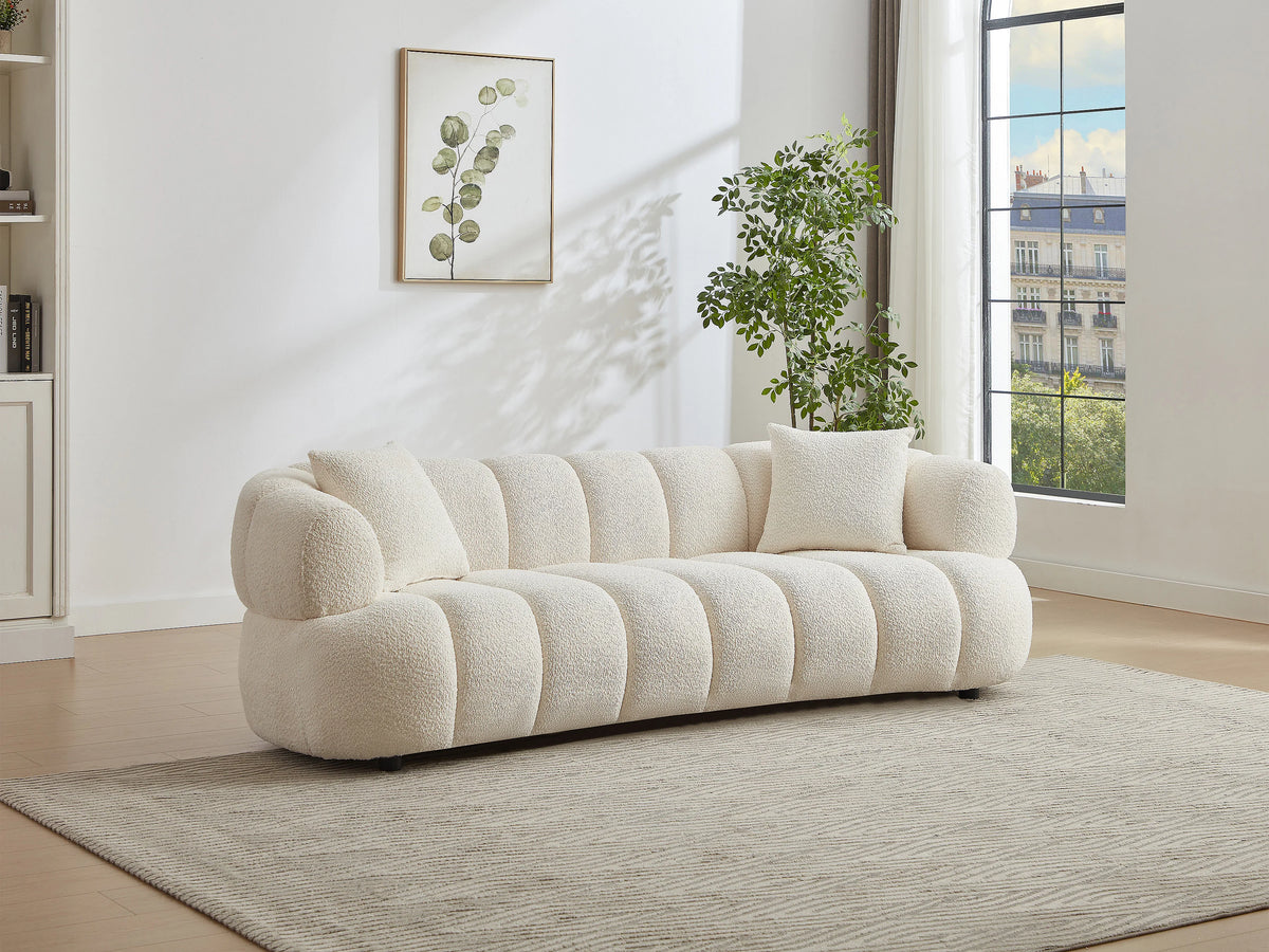 Canapé Bubble 3 places en tissu bouclette blanc cassé - COLIANI