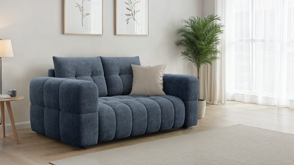 Canapé CLOUD 2 places en tissu chenille bleu marine - CLOUDI